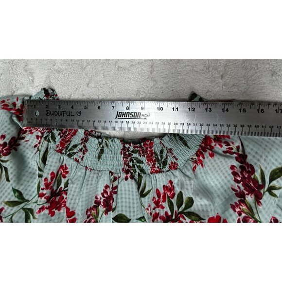 New 14th & Union Floral Off The Shoulder Top Small Printed Layered Ruffle Mint - Picture 6 of 9